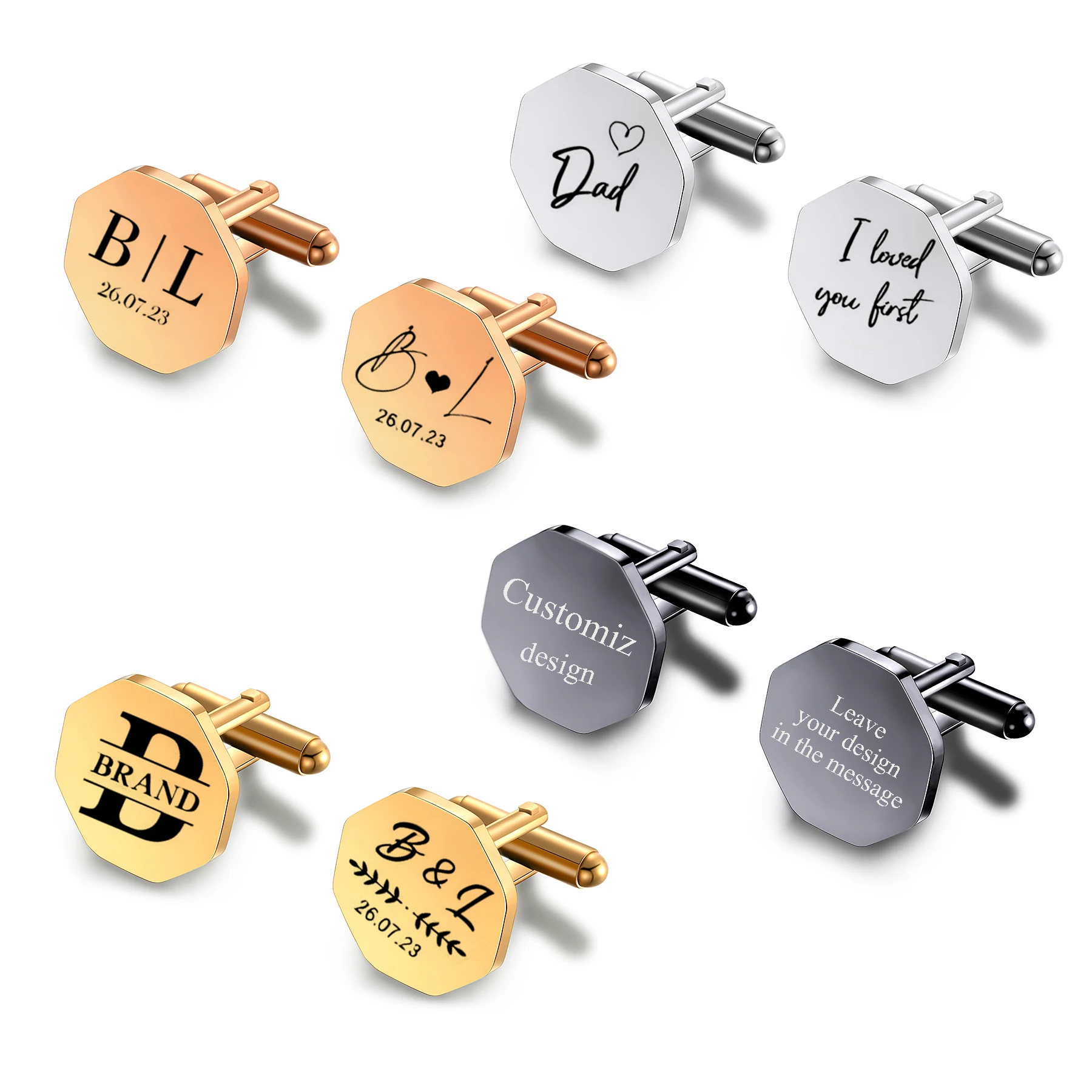 Custom Engraved Mens Cufflinks Stainless Steel Tuxedo Shirt Studs Cuff link Jewelry Wedding Business Gift Size 15mm/18mm
Custom Engraved Mens Cufflinks Stainless Steel Tuxedo Shirt Studs Cuff link Jewelry Wedding Business Gift Size 15mm/18mm