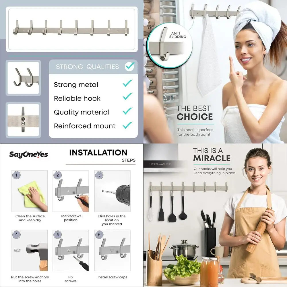 24 Inch Brushed Nickel Steel Wall-Mounted Coat Rack with 8 Double Hooks for Entryway, Bathroom, Bedroom, and Hat Organizer (2-Pa
24 Inch Brushed Nickel Steel Wall-Mounted Coat Rack with 8 Double Hooks for Entryway, Bathroom, Bedroom, and Hat Organizer (2-Pa