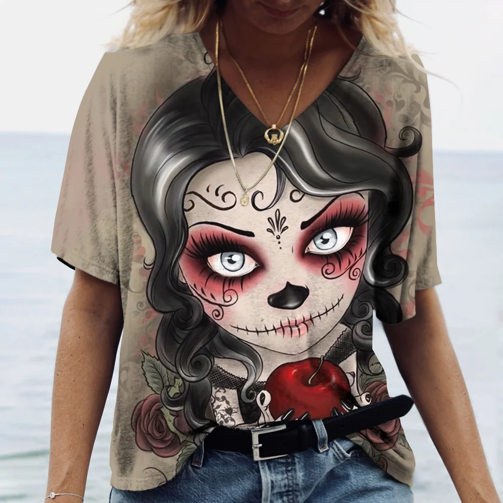 Vintage Women's T-Shirts Rose Skull Pattern Print Woman Clothing Summer Fashion Oversized Street Women's V-Neck Short Sleeves
Vintage Women's T-Shirts Rose Skull Pattern Print Woman Clothing Summer Fashion Oversized Street Women's V-Neck Short Sleeves