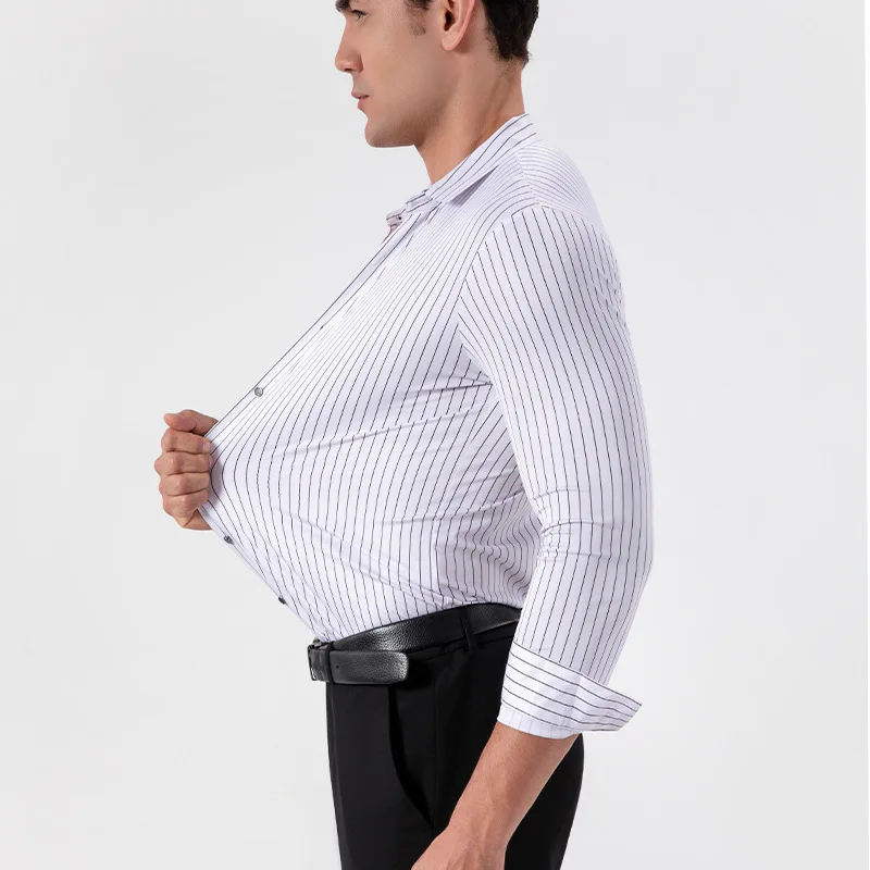 New white seamless striped high-elastic shirt for men, long-sleeved shirts with no ironing and high color fastness men wholesale
New white seamless striped high-elastic shirt for men, long-sleeved shirts with no ironing and high color fastness men wholesale