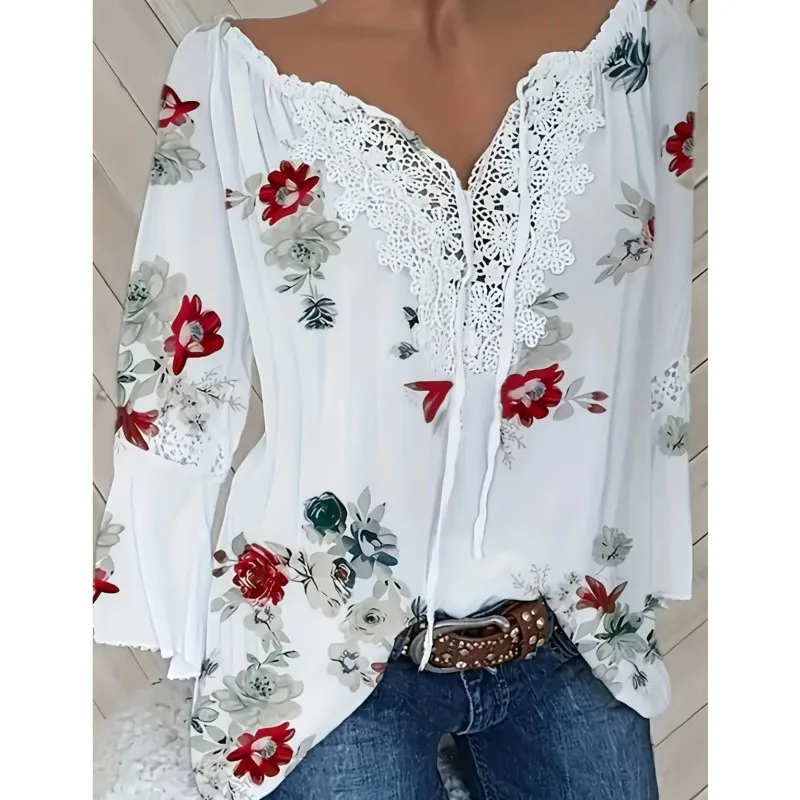 Women's New Floral Shirt Summer Fashion V-neck Hook Flower Hollow Spliced Long White Blouses Casual Tops Women Pullover Shirts
Women's New Floral Shirt Summer Fashion V-neck Hook Flower Hollow Spliced Long White Blouses Casual Tops Women Pullover Shirts