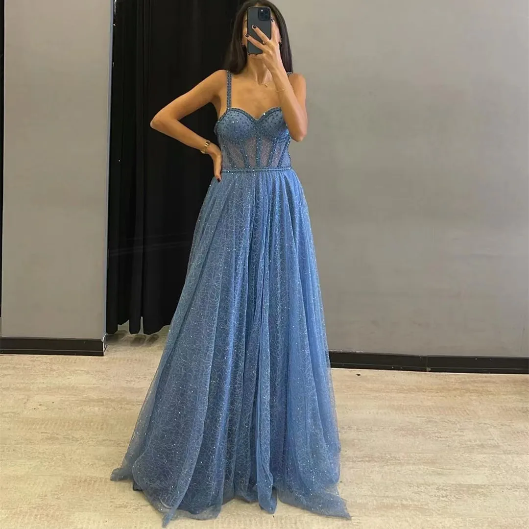 New Style A Line Special Occasion Women Wear Long Prom Dresses Spaghetti Beaded Sweetheart Evening Formal Gowns Zipper Back
New Style A Line Special Occasion Women Wear Long Prom Dresses Spaghetti Beaded Sweetheart Evening Formal Gowns Zipper Back