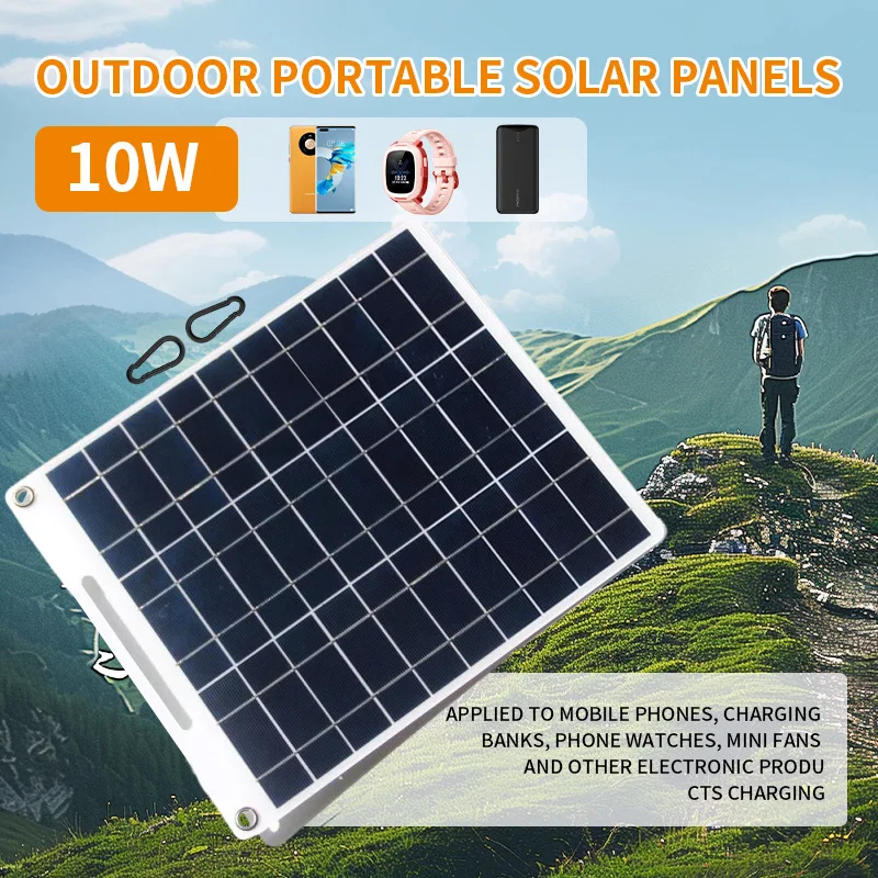 Solar Panel 10W Cell Phone Charging Panel Outdoor Charging Treasure Photovoltaic Panel Portable Camping Mobile Power Charger
Solar Panel 10W Cell Phone Charging Panel Outdoor Charging Treasure Photovoltaic Panel Portable Camping Mobile Power Charger