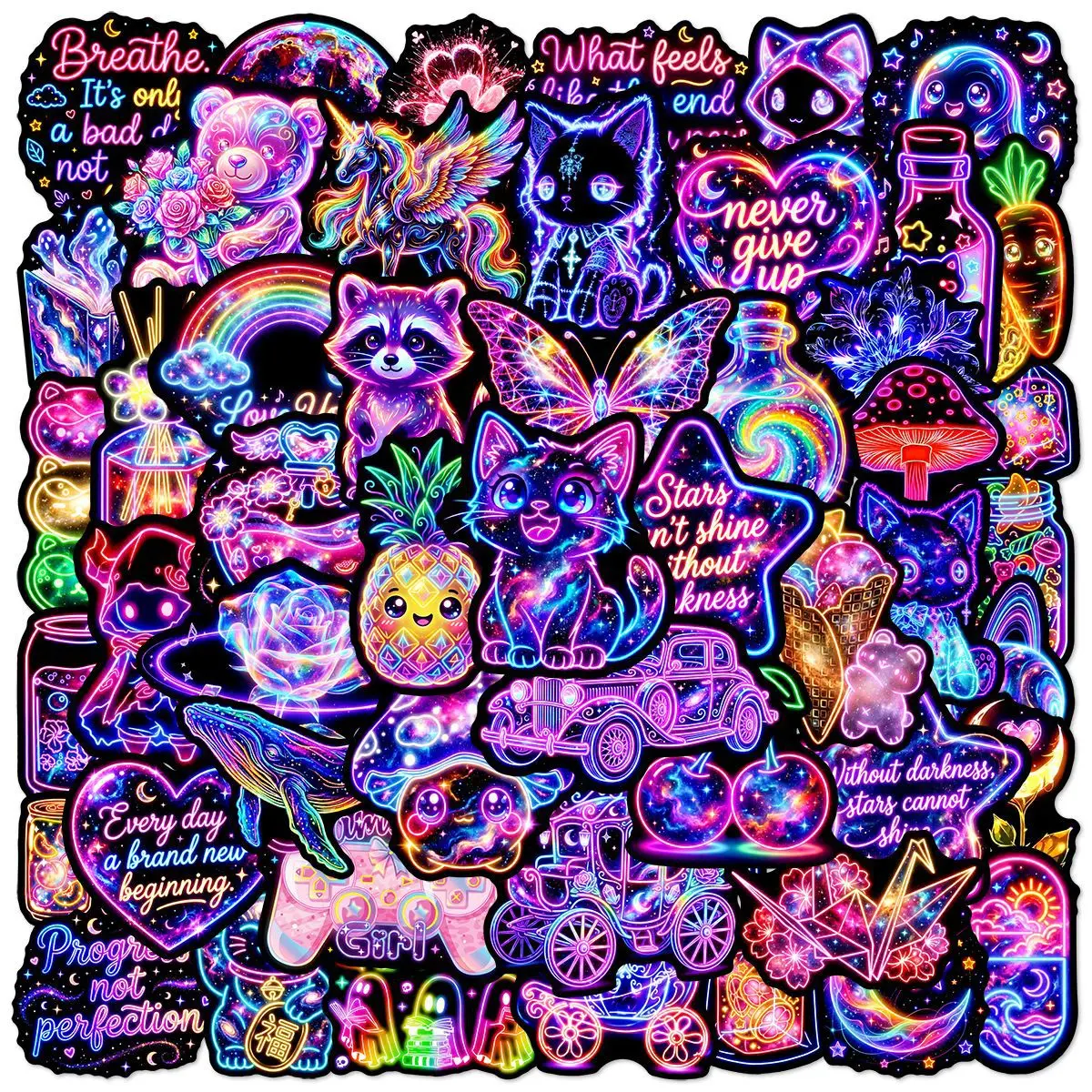 50-Pack Waterproof Neon Graffiti Stickers for Luggage Guitar Skateboard Fridge - Cool Student Stationery Decorative Decals
50-Pack Waterproof Neon Graffiti Stickers for Luggage Guitar Skateboard Fridge - Cool Student Stationery Decorative Decals