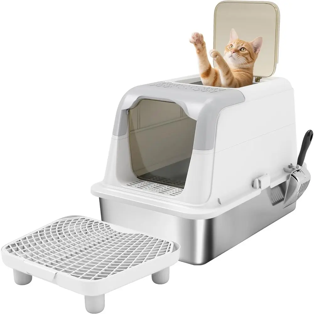 StainlSteel Litter Box, Extra Large Enclosed Cat Litter Box with ront-Entry and Top-Exit, Scoop, Deodorizer Bag, Sand Drop Pedal
StainlSteel Litter Box, Extra Large Enclosed Cat Litter Box with ront-Entry and Top-Exit, Scoop, Deodorizer Bag, Sand Drop Pedal