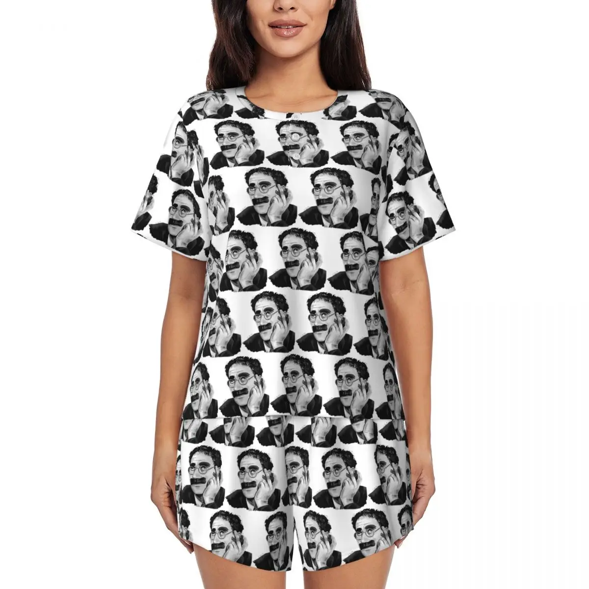 Groucho Marx Portrait Illustration By Burro Round Neck Short Sleeves Nightdress for Sleeping Women Loose Pajama Set Short Pants
Groucho Marx Portrait Illustration By Burro Round Neck Short Sleeves Nightdress for Sleeping Women Loose Pajama Set Short Pants