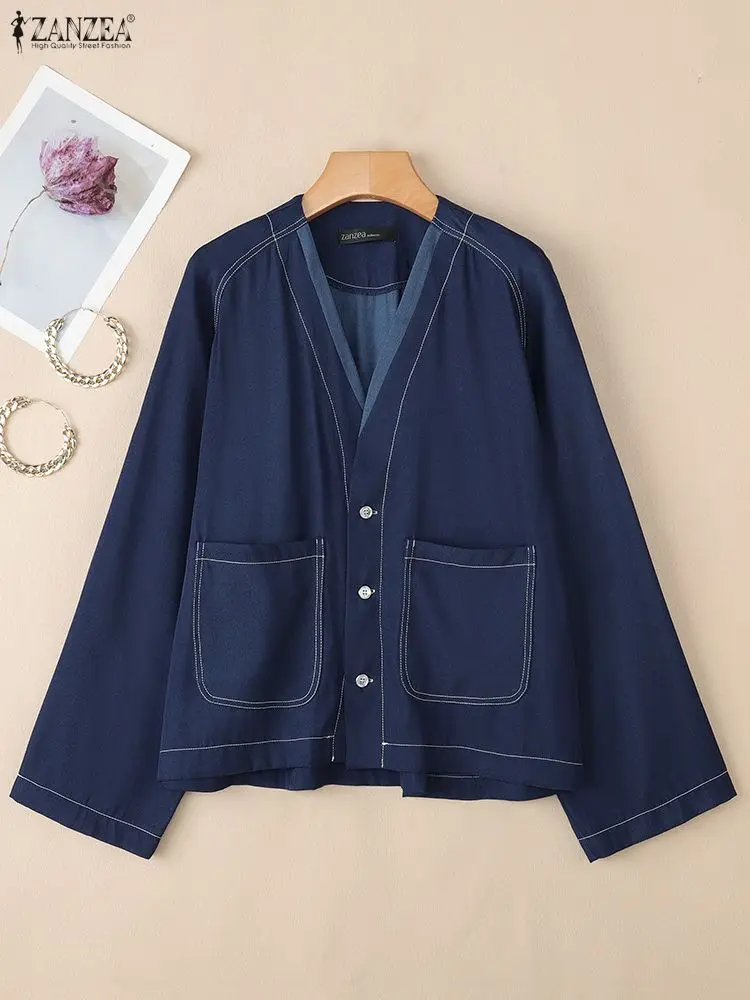 ZANZEA Women Casual Denim-Like Contrast-Stitch Shirts Fall 2025 Long Sleeve V-Neck Button Up Overshirts with Patch Pockets 3XL
ZANZEA Women Casual Denim-Like Contrast-Stitch Shirts Fall 2025 Long Sleeve V-Neck Button Up Overshirts with Patch Pockets 3XL