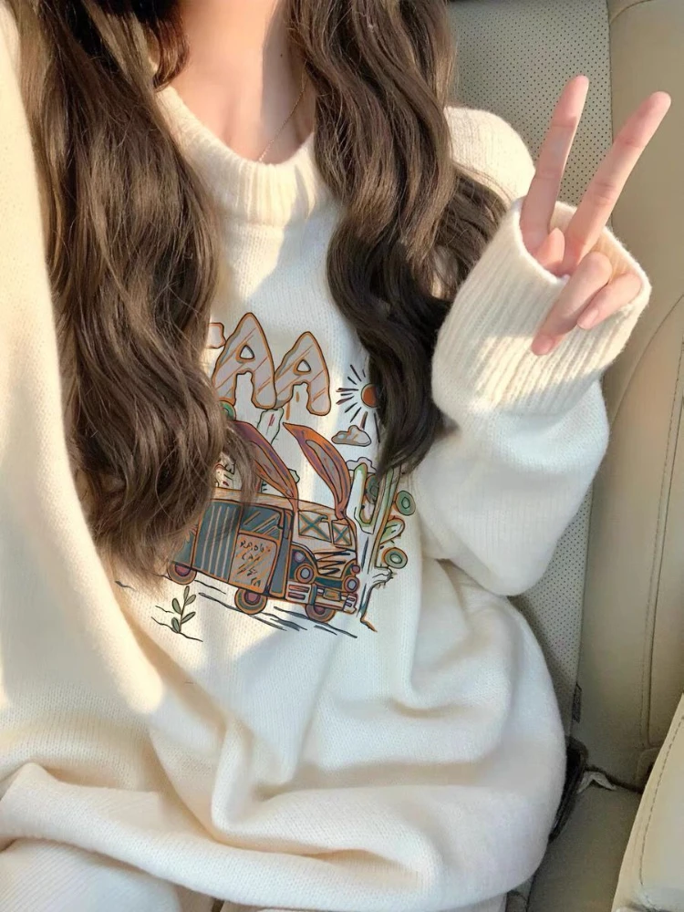Fashion Sweet Pullovers Casual Loose Cartoon Jacquard Aesthetics Knit Tops Long Sleeve Sweaters Autumn Winter Women's Clothing
Fashion Sweet Pullovers Casual Loose Cartoon Jacquard Aesthetics Knit Tops Long Sleeve Sweaters Autumn Winter Women's Clothing