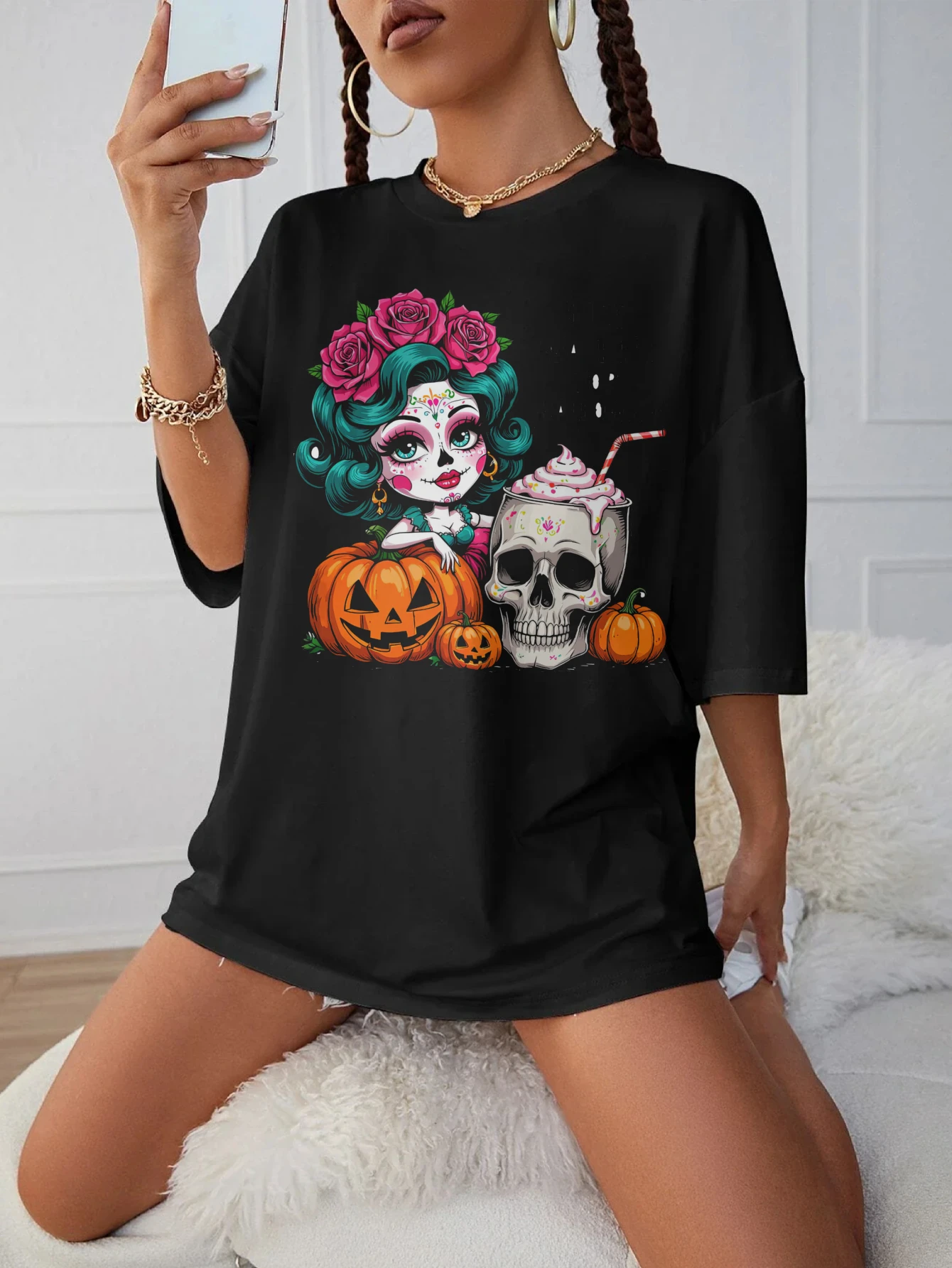 Just-Waiting-for-Halloween-Sugar Модная черная футболка для беременных свободного кроя с круглым вырезом, удобная для поздней беременности, летняя одежда
Just-Waiting-for-Halloween-Sugar Модная черная футболка для беременных свободного кроя с круглым вырезом, удобная для поздней беременности, летняя одежда