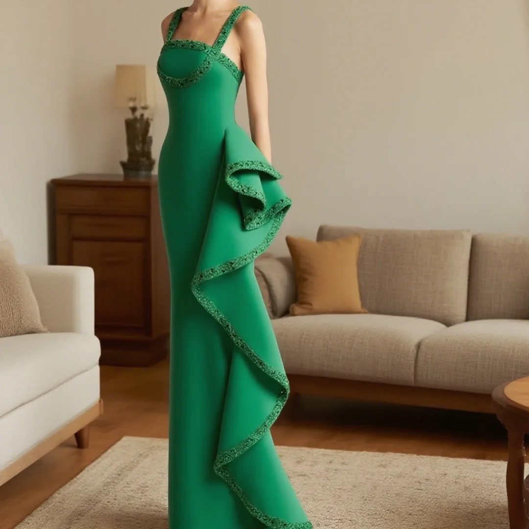 Customized crystal sequin square-neck slit straight dress for ladies, suitable for formal occasions
Customized crystal sequin square-neck slit straight dress for ladies, suitable for formal occasions