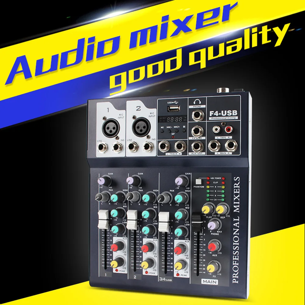 New Sound Mixer F4 4 Channel Professional Audio Mixing Console With USB Recording 48V Phantom Power Monitor Path
New Sound Mixer F4 4 Channel Professional Audio Mixing Console With USB Recording 48V Phantom Power Monitor Path