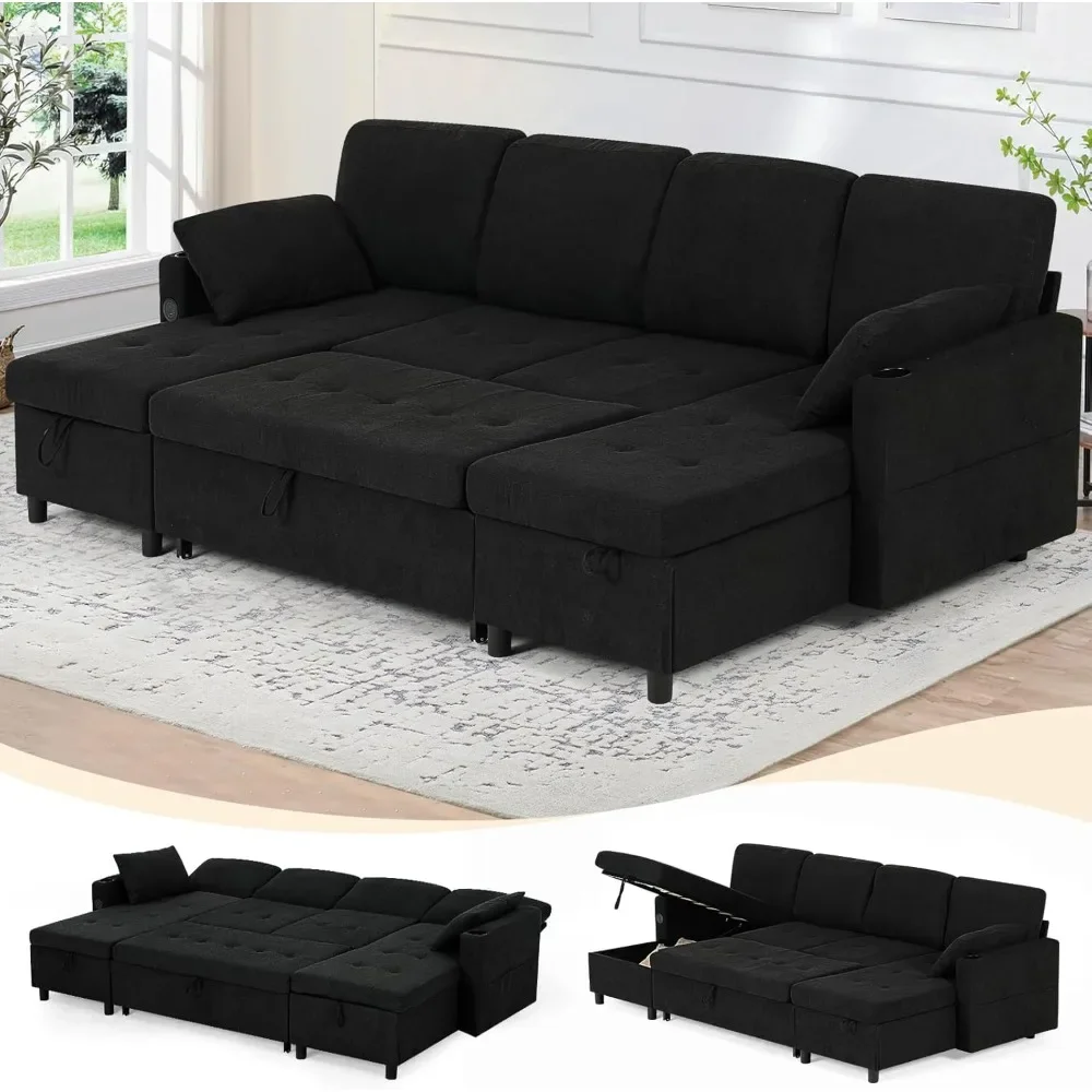 108" U-Shaped Pull Out Sofa with 2 Storage Chaise, Fabric Sectional Sleeper Sofa with Adjustable Backrest
108" U-Shaped Pull Out Sofa with 2 Storage Chaise, Fabric Sectional Sleeper Sofa with Adjustable Backrest