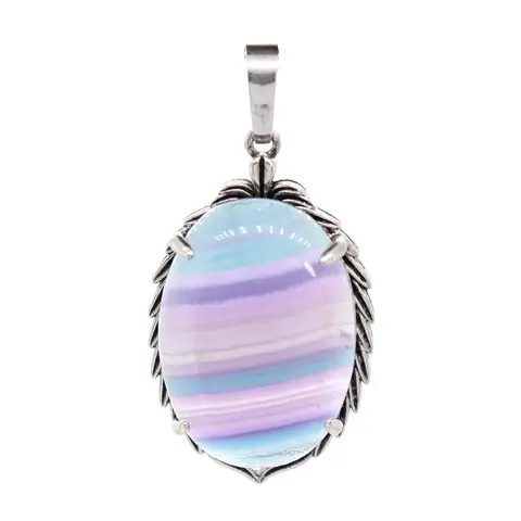 Natural Fluorite Oval Stone Pendants For Women Necklace DIY Amethyst Rose Quartz Gemstone Vintage Pendant Man Jewelry Making