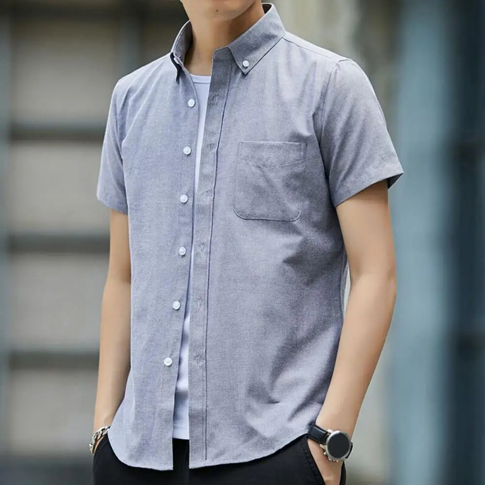 Men Office Shirt Turn-down Collar Single-breasted Slim Fit Short Sleeves Cardigan Streetwear Solid Color Summer Casual Shirt
Men Office Shirt Turn-down Collar Single-breasted Slim Fit Short Sleeves Cardigan Streetwear Solid Color Summer Casual Shirt