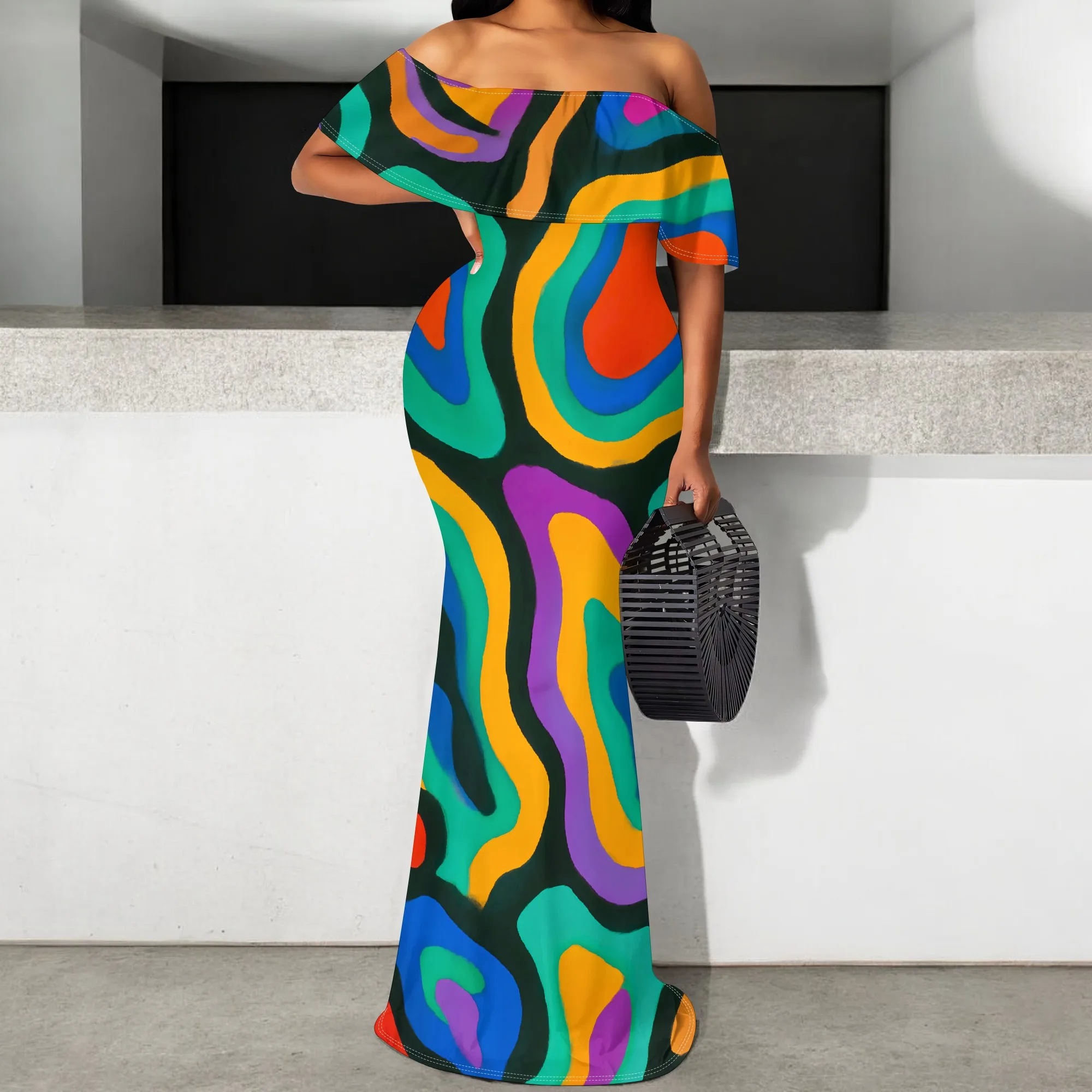 Rainbow Wave Print Maxi Dress S-3XL Off Shoulder Bodycon Style for Pride Parade, Art Festival or Summer Celebration
Rainbow Wave Print Maxi Dress S-3XL Off Shoulder Bodycon Style for Pride Parade, Art Festival or Summer Celebration