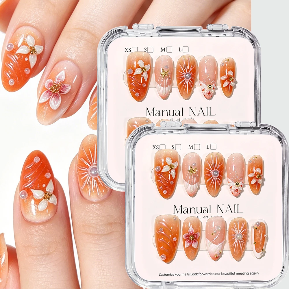 1box Orange 3D Water Ripples Almond Fake Nails Mermaid Pearl Flowers Starfish Cute Press On Nails Orange Soda Summer False Nails
1box Orange 3D Water Ripples Almond Fake Nails Mermaid Pearl Flowers Starfish Cute Press On Nails Orange Soda Summer False Nails