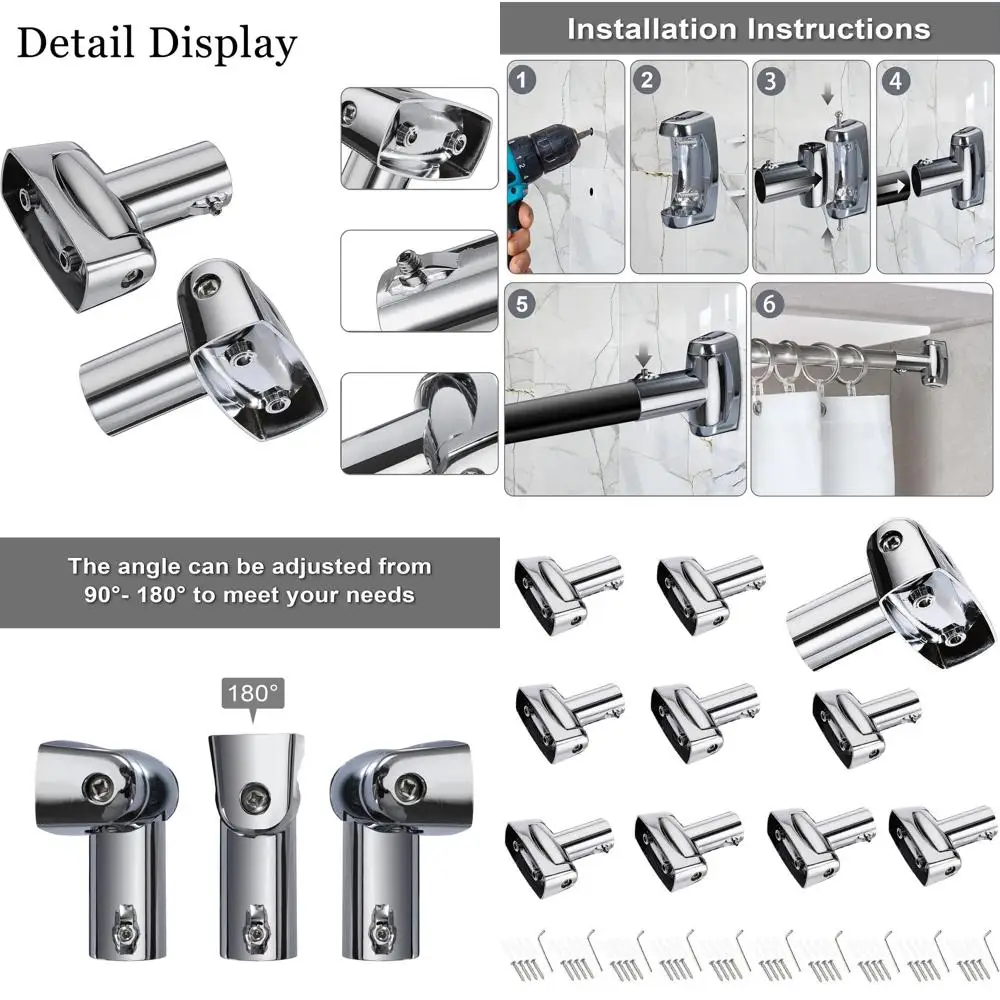 Shower Curtain Rod Bracket Set of 10 Ajustable 180° Rotation Bracket for Curved Shower Curtain Rods Sturdy Zinc Alloy Wall Mount
Shower Curtain Rod Bracket Set of 10 Ajustable 180° Rotation Bracket for Curved Shower Curtain Rods Sturdy Zinc Alloy Wall Mount