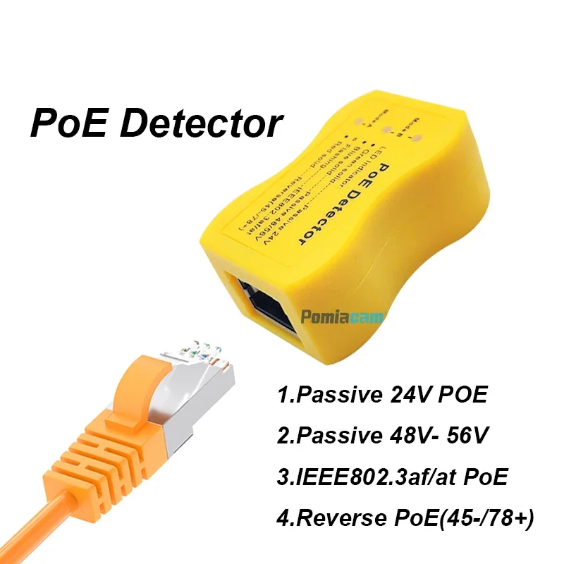 Детектор PoE открывает порт PoE. Светодиодный дисплей идентифицирует пассивный /802.3af/at; 24 В/48 В/56 В. Отберите порты PoE.
Детектор PoE открывает порт PoE. Светодиодный дисплей идентифицирует пассивный /802.3af/at; 24 В/48 В/56 В. Отберите порты PoE.