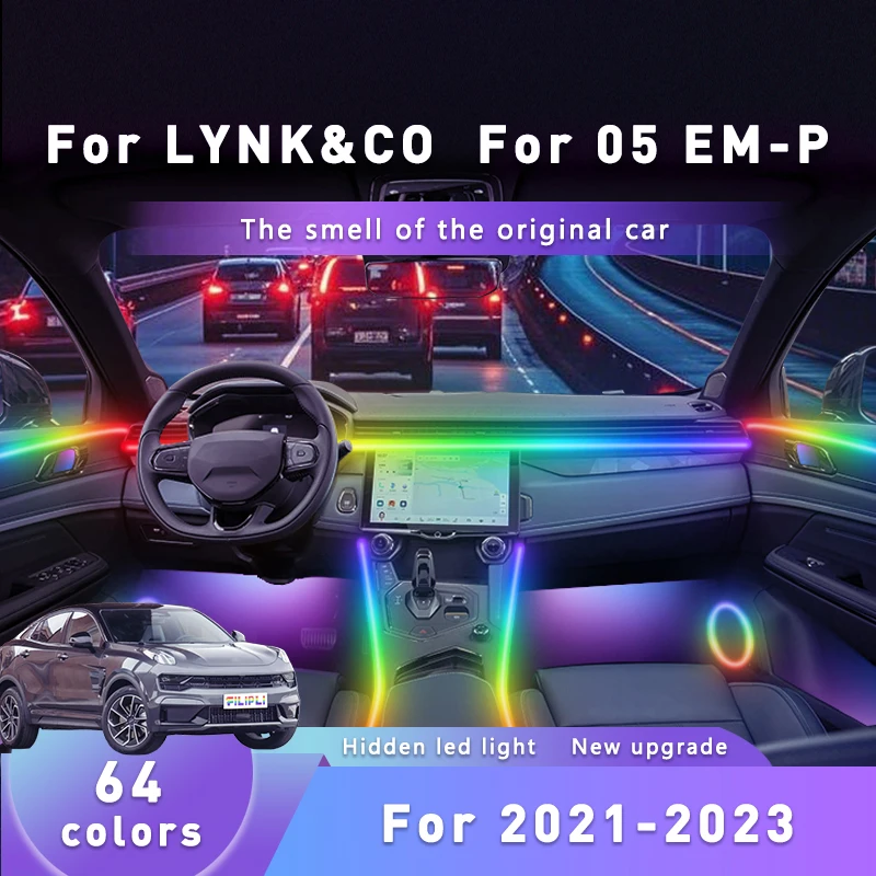 For LYNK&CO For 05 EM-P Music Sync Dynamic Atmosphere Lights Strips With Bluetooth Control Sound Activated 64 RGB Color Lights
For LYNK&CO For 05 EM-P Music Sync Dynamic Atmosphere Lights Strips With Bluetooth Control Sound Activated 64 RGB Color Lights