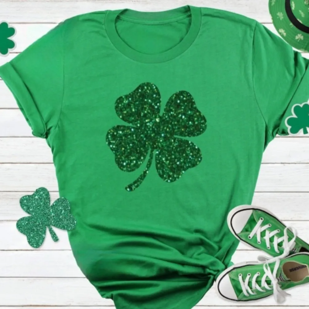 Shamrock Glitter Print St Patrick's Day T-Shirt High Quality Cotton Tops Ropa Mujer Graphic T Shirts Y2k Clothes Streetwear
Shamrock Glitter Print St Patrick's Day T-Shirt High Quality Cotton Tops Ropa Mujer Graphic T Shirts Y2k Clothes Streetwear