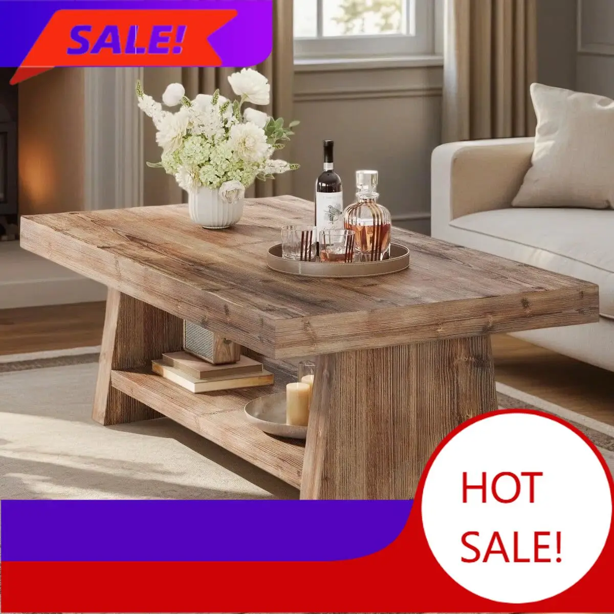 47" Solid Wood Coffee Table, 2-Tier Rectangular Farmhouse Center Table with Storage Shelf, Distressed Charred Wood Coffee Tables
47" Solid Wood Coffee Table, 2-Tier Rectangular Farmhouse Center Table with Storage Shelf, Distressed Charred Wood Coffee Tables