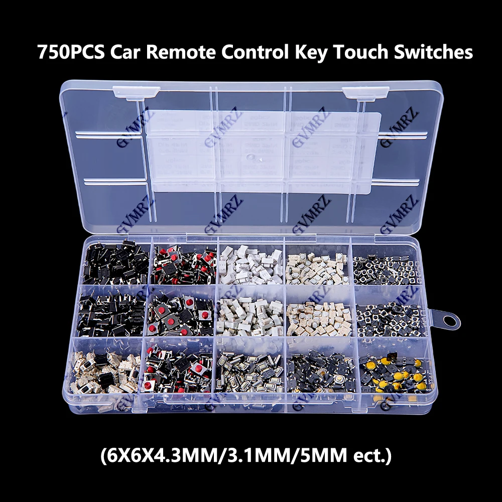 750PCS Car Remote Control Key Touch Switches Tactile Push Button Switches kit box For Hyundai Nissan (6X6X4.3MM/3.1MM/5MM ect.)
750PCS Car Remote Control Key Touch Switches Tactile Push Button Switches kit box For Hyundai Nissan (6X6X4.3MM/3.1MM/5MM ect.)