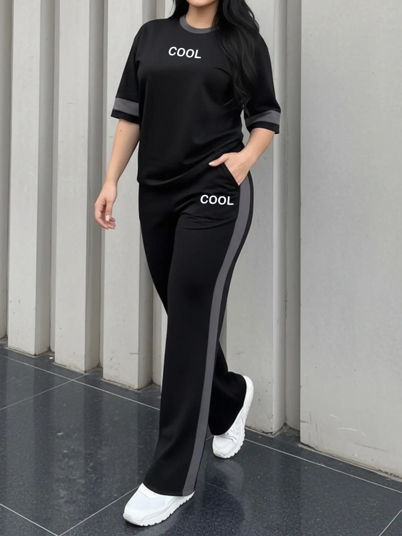 Spring, summer, autumn women's new round neck short-sleeve T-shirt paired with casual casual casual elastic waist loose pants two-piece set
Spring, summer, autumn women's new round neck short-sleeve T-shirt paired with casual casual casual elastic waist loose pants two-piece set