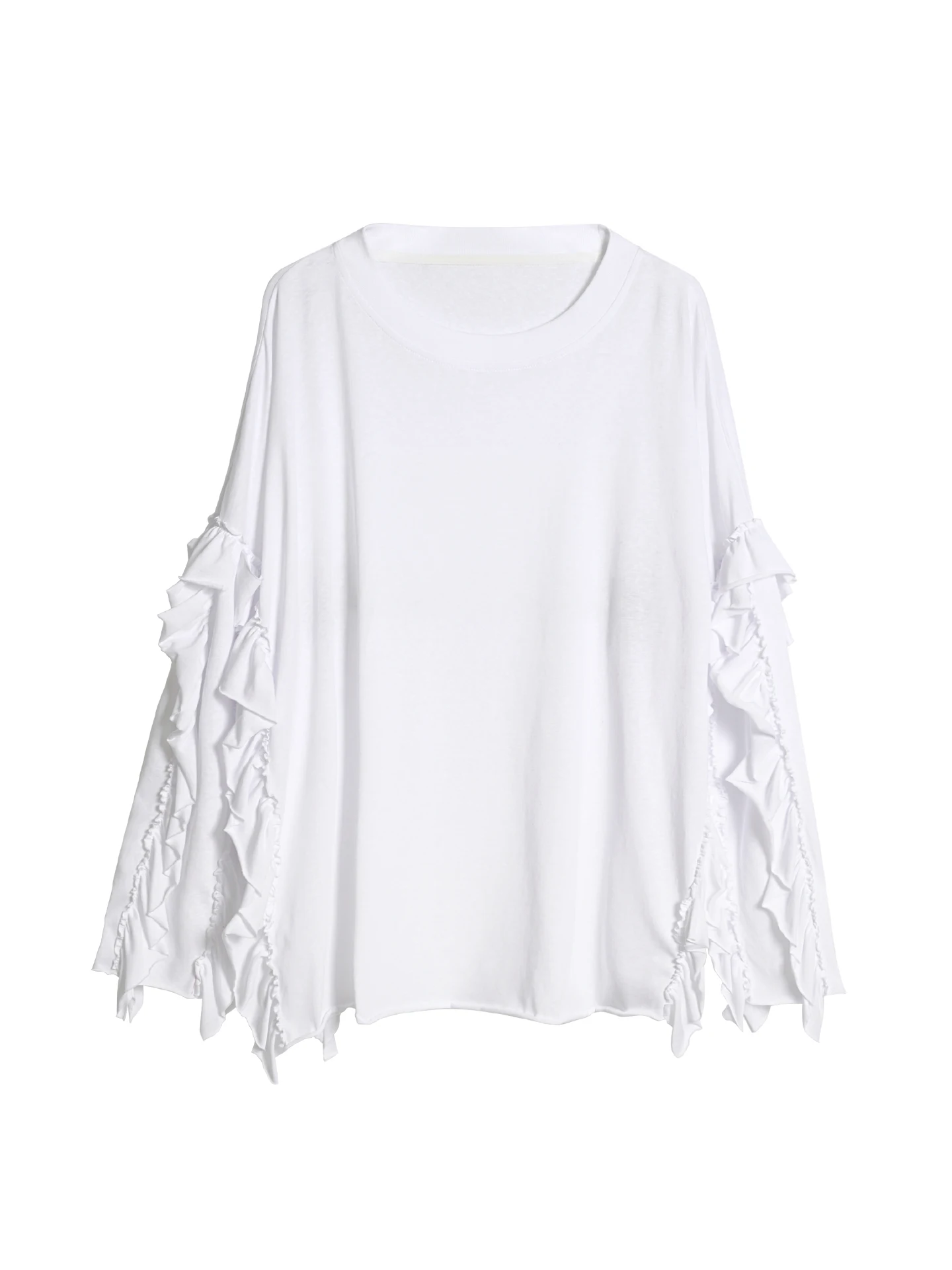 Loose Fit Ruffle Sleeve White T-Shirt Women Crew Neck Oversized Casual Tops Streetwear 255348
Loose Fit Ruffle Sleeve White T-Shirt Women Crew Neck Oversized Casual Tops Streetwear 255348