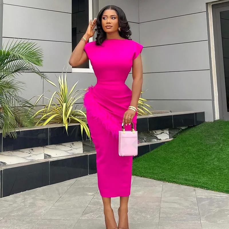 2024 New Elegant Women's Dress Fashionable Short Sleeved Solid Color Pleated Feather Fur Edge Slim Fit Exquisite Mid LengthDress
2024 New Elegant Women's Dress Fashionable Short Sleeved Solid Color Pleated Feather Fur Edge Slim Fit Exquisite Mid LengthDress