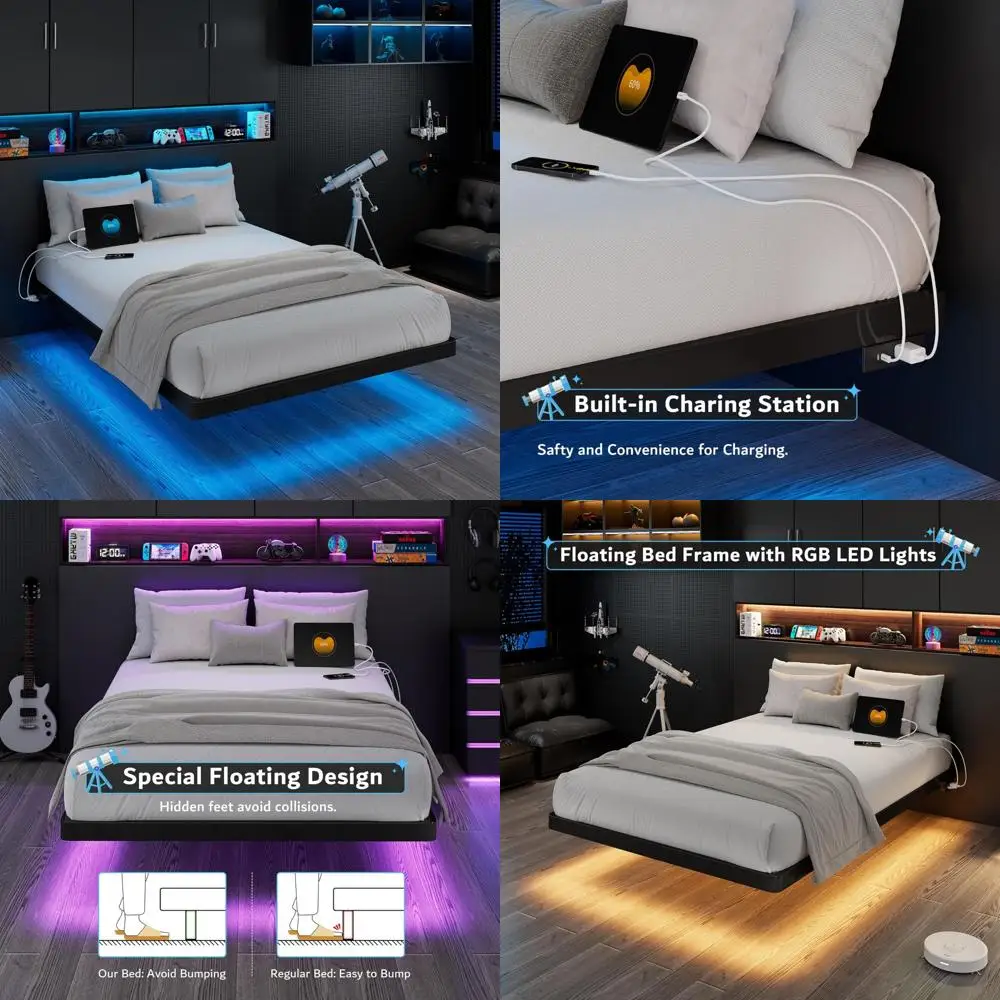 Twin Size Metal Platform Bed Frame with LED Light and Charging Station, Heavy Duty Steel Slats Included
Twin Size Metal Platform Bed Frame with LED Light and Charging Station, Heavy Duty Steel Slats Included