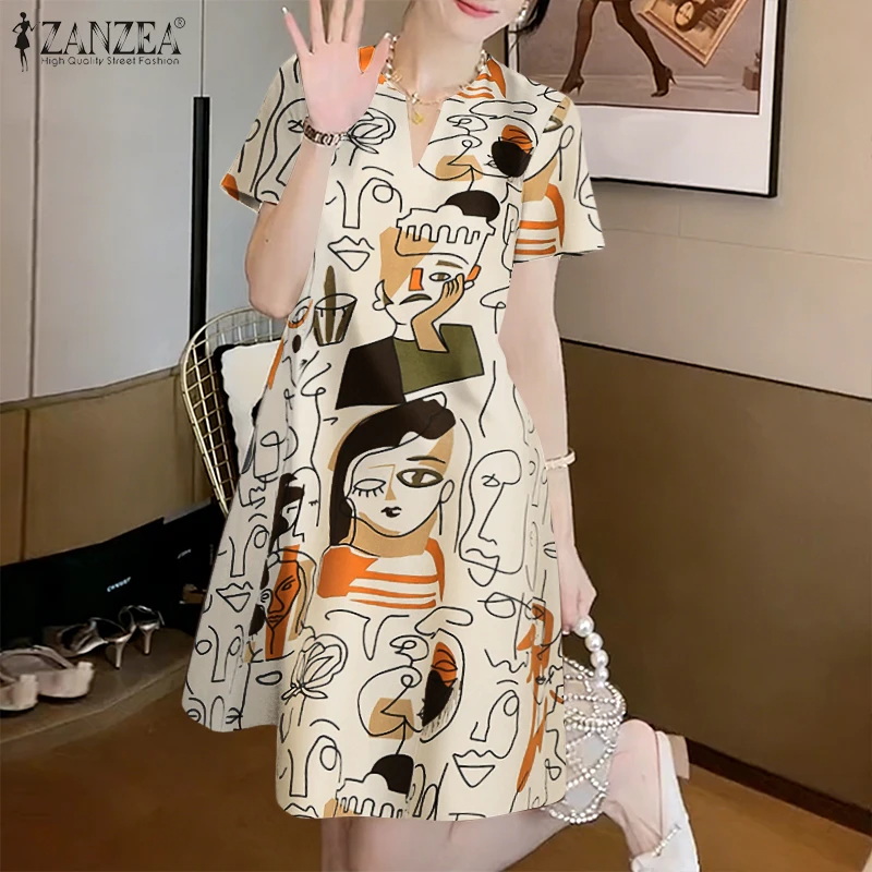 ZANZEA Elegant Abstract Printing A-Line Dress Womens Summer V-Neck Short Sleeve Knee-Length Dress Korean Style Woman Clothes 3XL
ZANZEA Elegant Abstract Printing A-Line Dress Womens Summer V-Neck Short Sleeve Knee-Length Dress Korean Style Woman Clothes 3XL