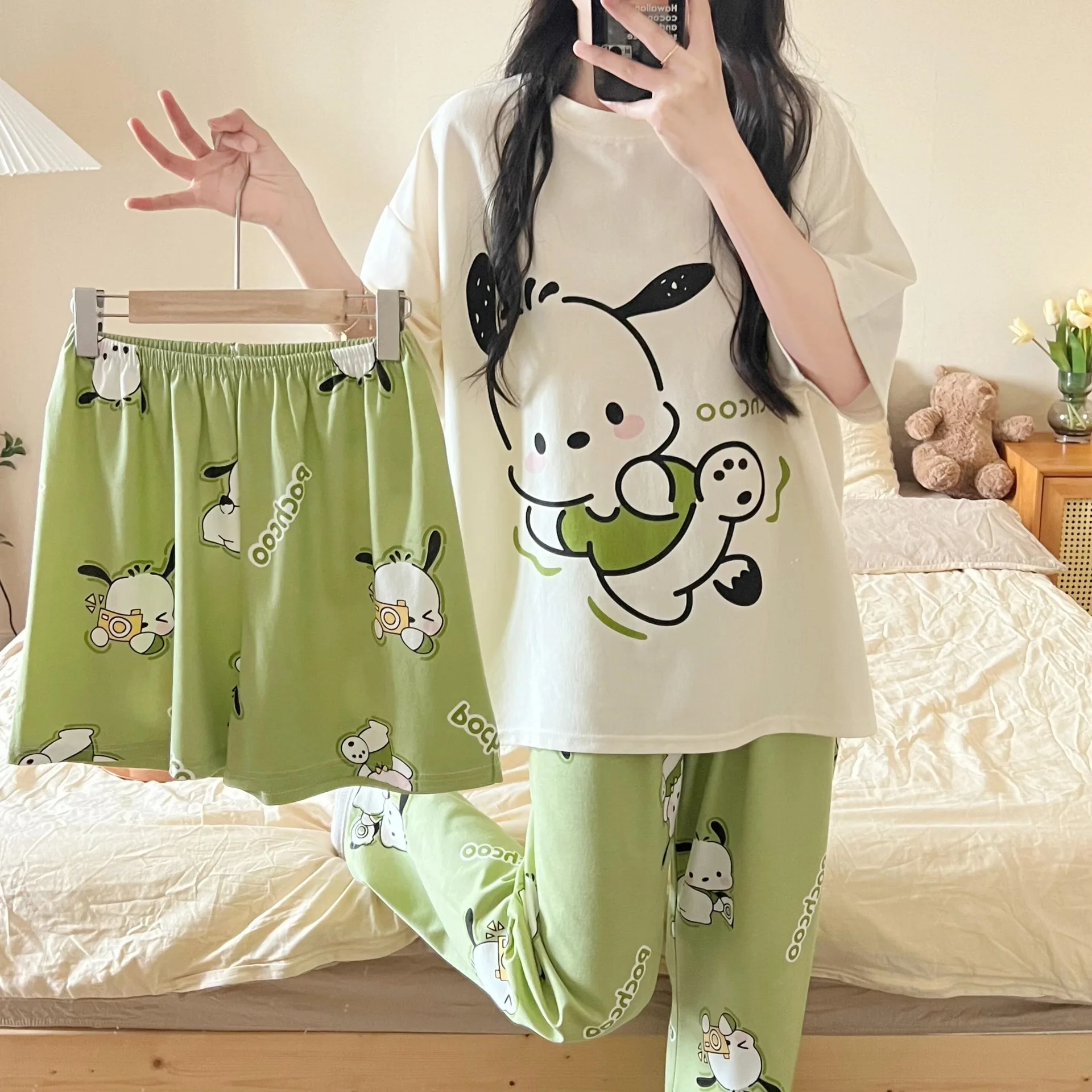 Anime Pochacco Women Pajamas Set Summer Sanrio T-Shirt Shorts Pants Round Neck Print Loose Korean Cute Student Pajamas Homewear
Anime Pochacco Women Pajamas Set Summer Sanrio T-Shirt Shorts Pants Round Neck Print Loose Korean Cute Student Pajamas Homewear