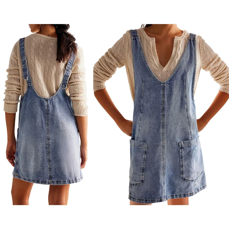 CYL-Women Denim Overalls Mini Dress Adjustable Shoulder Straps High Roller Skirtall Casual Jean Romper Dress
CYL-Women Denim Overalls Mini Dress Adjustable Shoulder Straps High Roller Skirtall Casual Jean Romper Dress