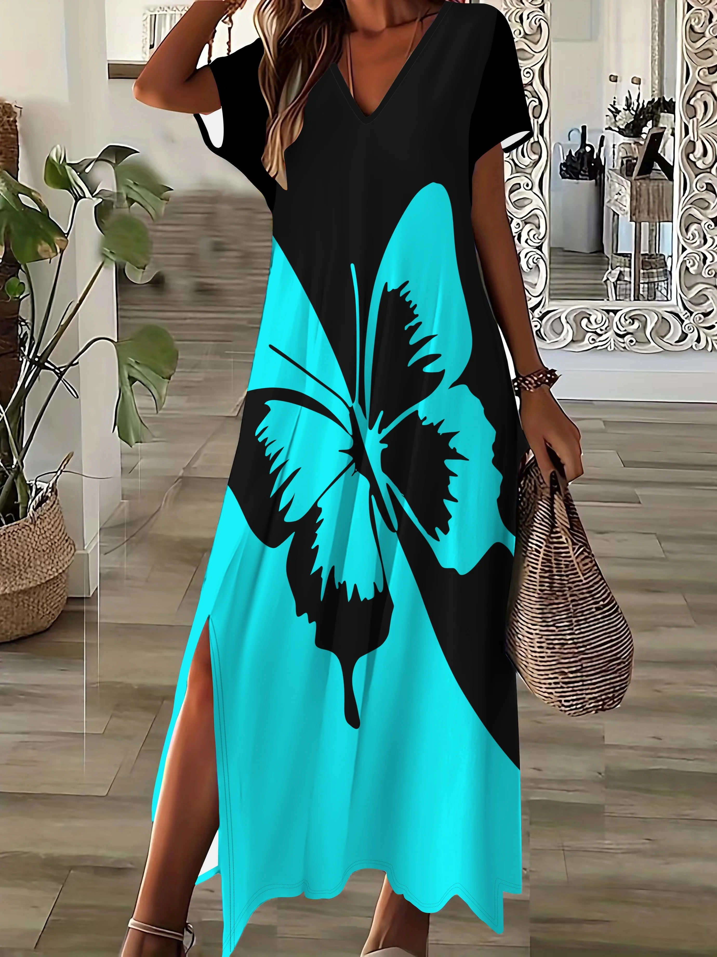 3d Butterfly Printed Women's Split V Neck Long Dress Casual Style Summer Streetwear Holiday Short Sleeve Color Collision Dresses
3d Butterfly Printed Women's Split V Neck Long Dress Casual Style Summer Streetwear Holiday Short Sleeve Color Collision Dresses