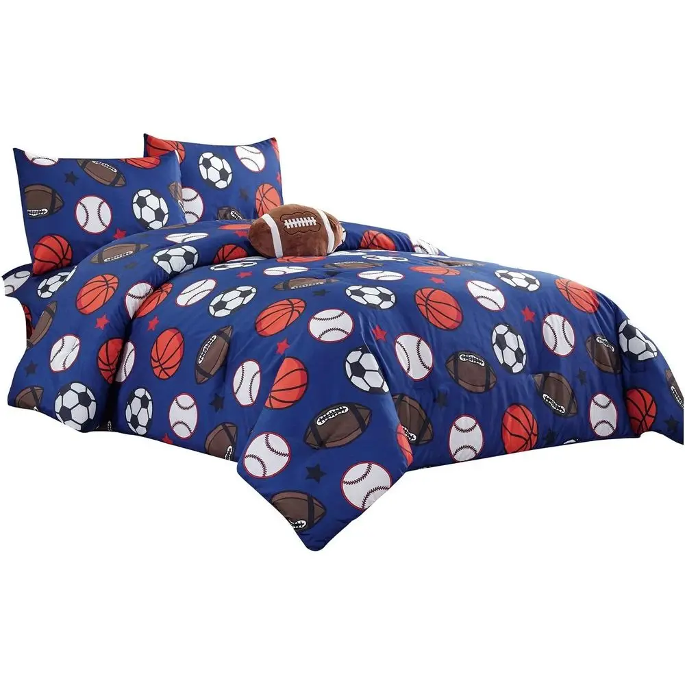 Blue Twin Size 4-Piece Comforter Set with Sheet, Pillow Sham, and Plush Football Pillow - Soccer, Baseball, Basketball Sports De
Blue Twin Size 4-Piece Comforter Set with Sheet, Pillow Sham, and Plush Football Pillow - Soccer, Baseball, Basketball Sports De