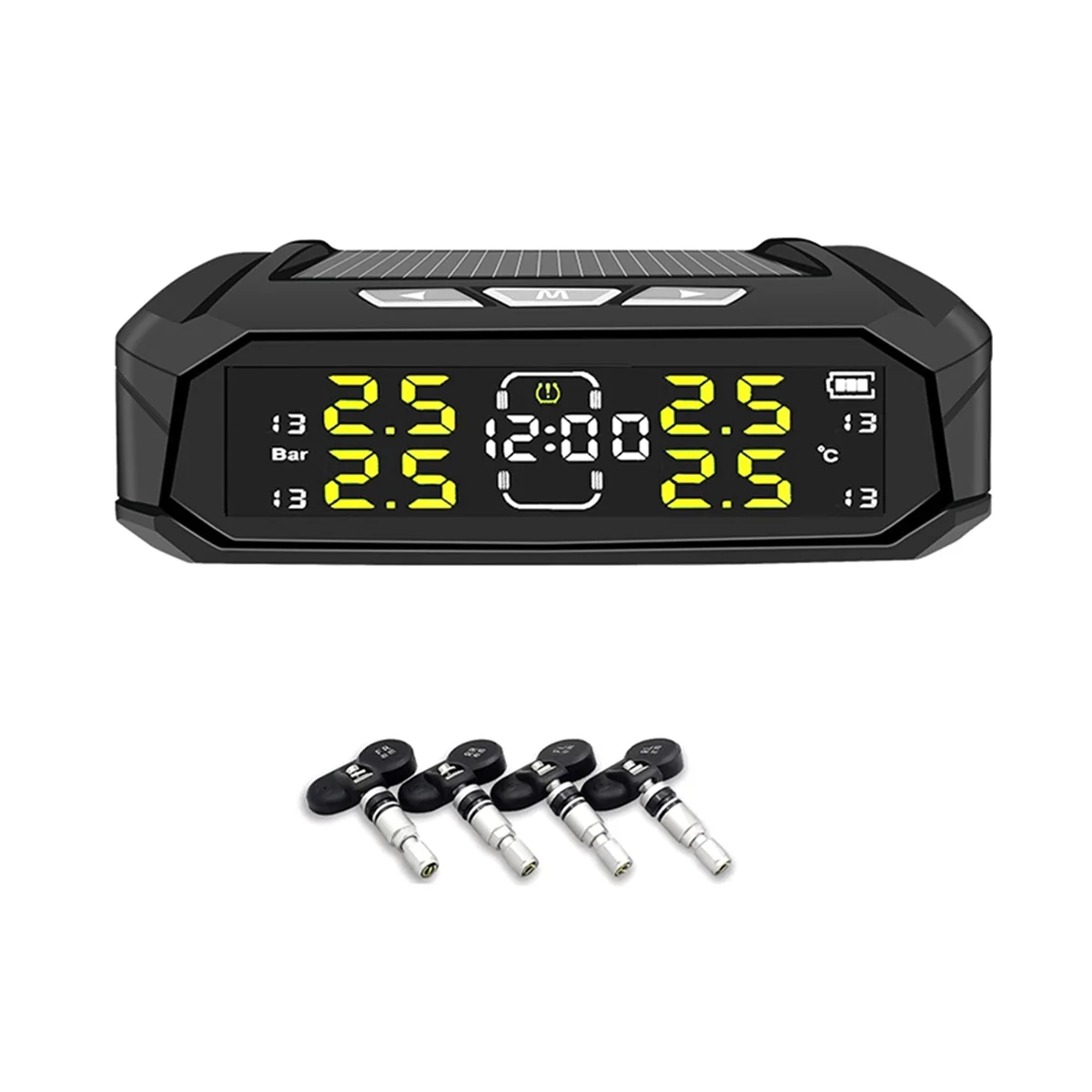 Solar Power Car TPMS Digital LCD Display Car Security Alarm Tire Pressure Monitoring System with 4 Sensors Build-in
Solar Power Car TPMS Digital LCD Display Car Security Alarm Tire Pressure Monitoring System with 4 Sensors Build-in