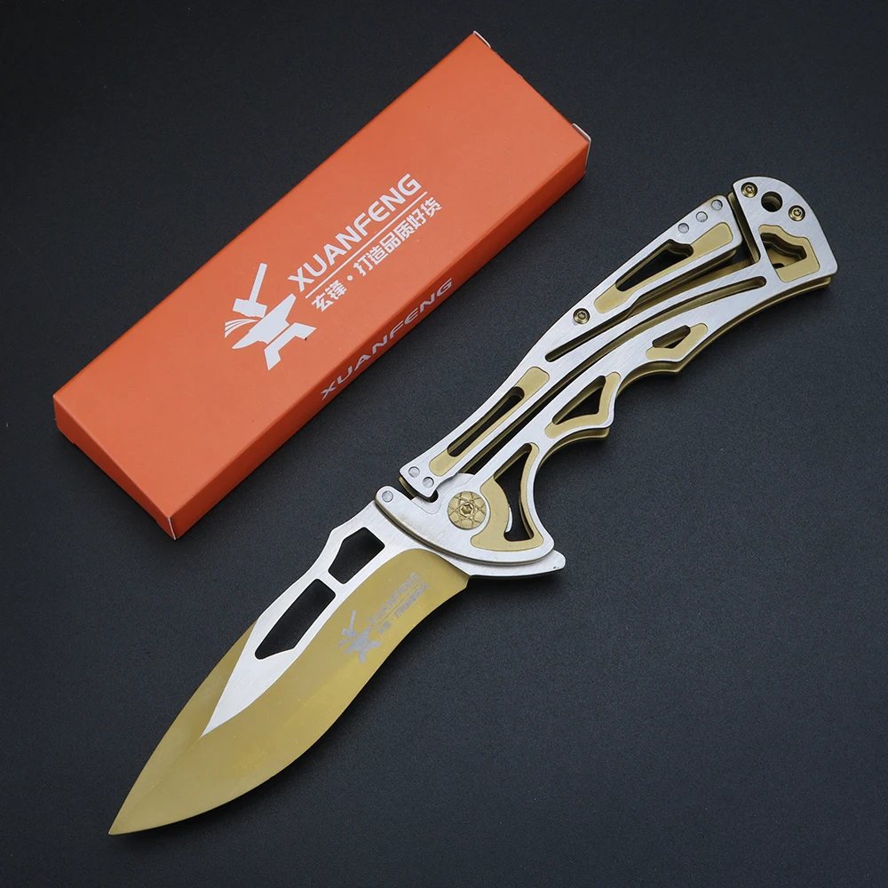 XUANTENG Golden mechanical structure folding knife, high hardness, sharp, outdoor camping, multifunctional, hate
XUANTENG Golden mechanical structure folding knife, high hardness, sharp, outdoor camping, multifunctional, hate