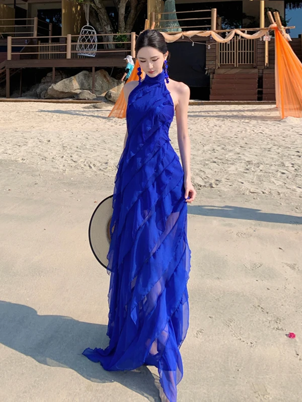 Beach Vacation Style Beautiful Klein Blue Off-Shoulder Ruffle Hem Cake Skirt One-Piece Dress Summer Season High Waist Midi Dress
Beach Vacation Style Beautiful Klein Blue Off-Shoulder Ruffle Hem Cake Skirt One-Piece Dress Summer Season High Waist Midi Dress