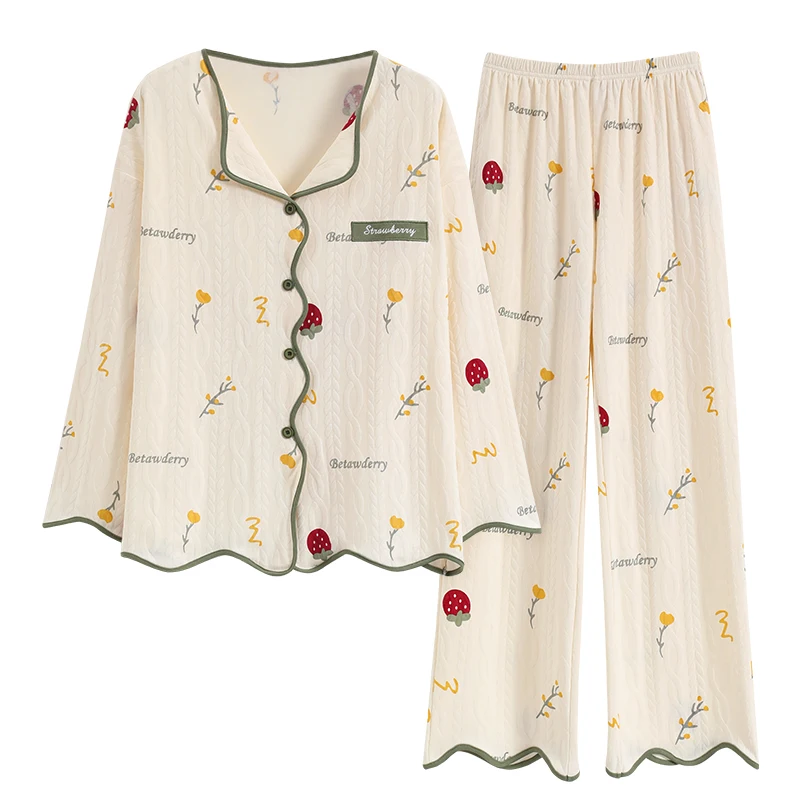 Spring and Autumn Knited Cottton Women Pajamas Set Long Sleeve Leisure Pijamas Female Floral Pajamas
Spring and Autumn Knited Cottton Women Pajamas Set Long Sleeve Leisure Pijamas Female Floral Pajamas
