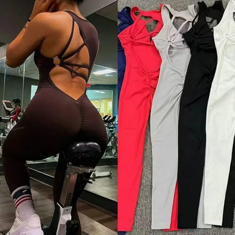 Sexy Strap Backless Jumpsuit Woman Sleeveless Elastic Tight Jumpsuits Summer Women Running Sport Fitness Yoga Clothes
Sexy Strap Backless Jumpsuit Woman Sleeveless Elastic Tight Jumpsuits Summer Women Running Sport Fitness Yoga Clothes