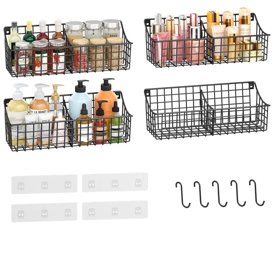 Pack EXTRA LARGE Hanging Wall Mount Storage Baskets With Divider, Metal Wire Basket With 4 Strong Adhesive Hooks 5 S Hooks,Organ
Pack EXTRA LARGE Hanging Wall Mount Storage Baskets With Divider, Metal Wire Basket With 4 Strong Adhesive Hooks 5 S Hooks,Organ