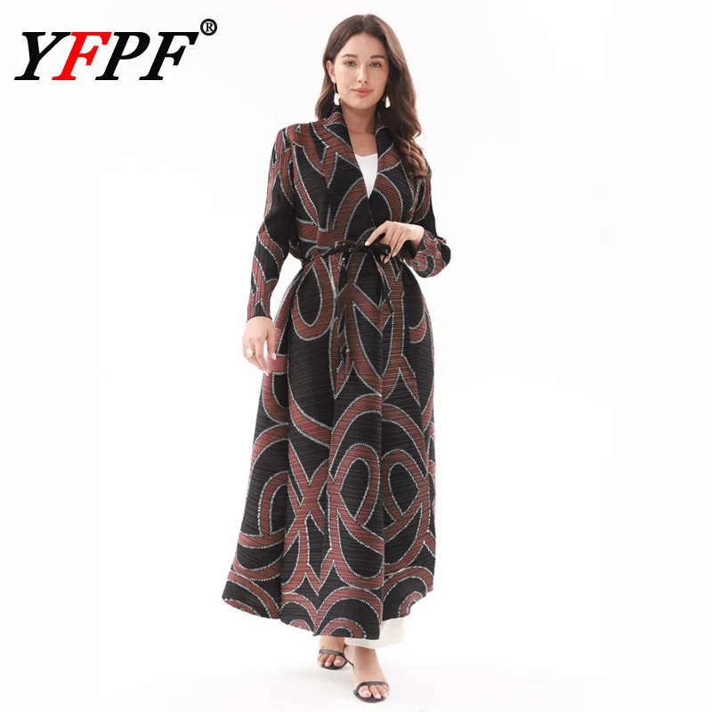 YFPF Vintage Style Miyake Pleated Long Coat Women Striped Printing Design Loose Belt Windbreaker Elegant 2025 New Clothing
YFPF Vintage Style Miyake Pleated Long Coat Women Striped Printing Design Loose Belt Windbreaker Elegant 2025 New Clothing