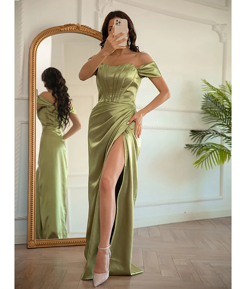 Customized Graceful Satin A-Line Off the Shoulder Evening Dress Delicate Short Sleeves Strapless Floor Length Celebrity Gowns
Customized Graceful Satin A-Line Off the Shoulder Evening Dress Delicate Short Sleeves Strapless Floor Length Celebrity Gowns
