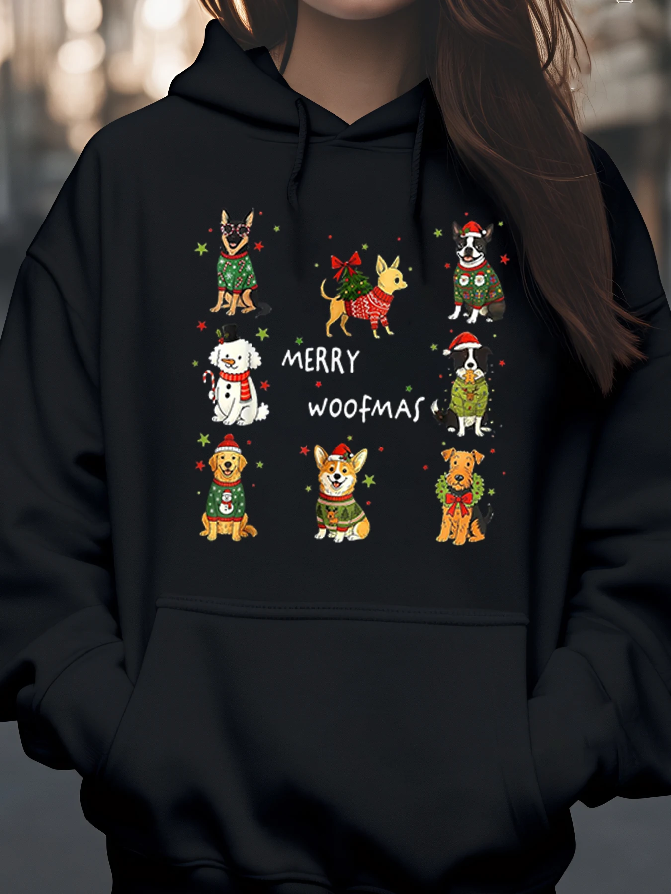 Толстовка с капюшоном с рождественским принтом собаки, праздничная повседневная одежда для женщин
Толстовка с капюшоном с рождественским принтом собаки, праздничная повседневная одежда для женщин