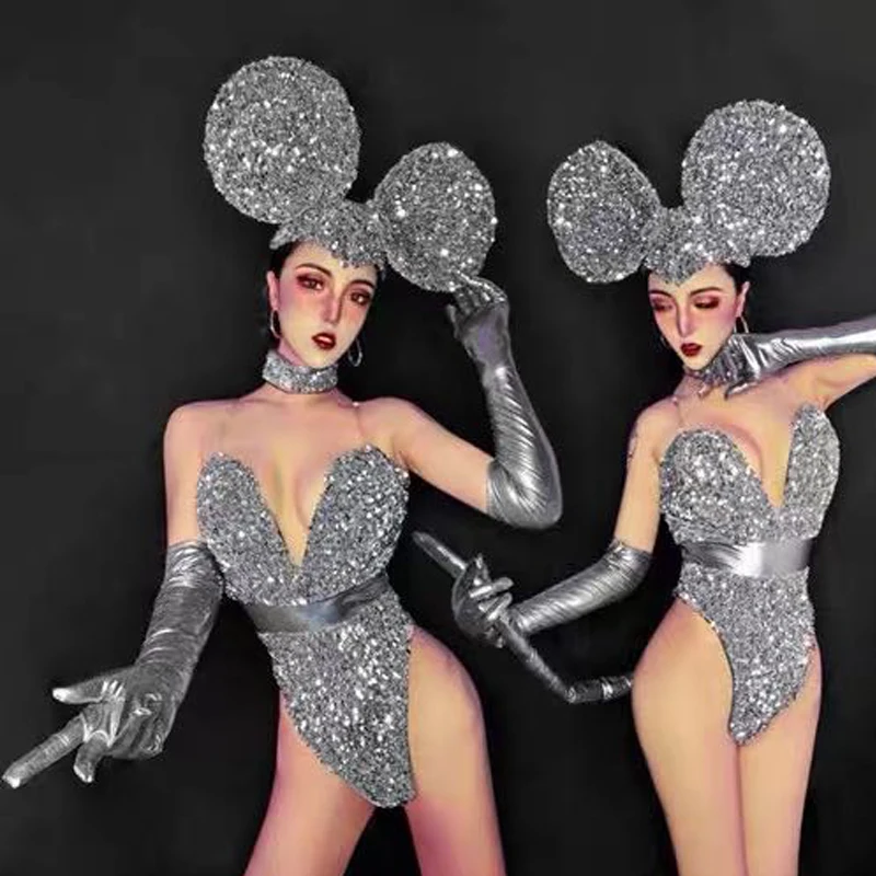 Shiny Sequins Bodysuit Big Headwear Halloween Cosplay Party Pole Dance Clothing Rave Outfit Female Gogo Dancer Costumes XS7016
Shiny Sequins Bodysuit Big Headwear Halloween Cosplay Party Pole Dance Clothing Rave Outfit Female Gogo Dancer Costumes XS7016