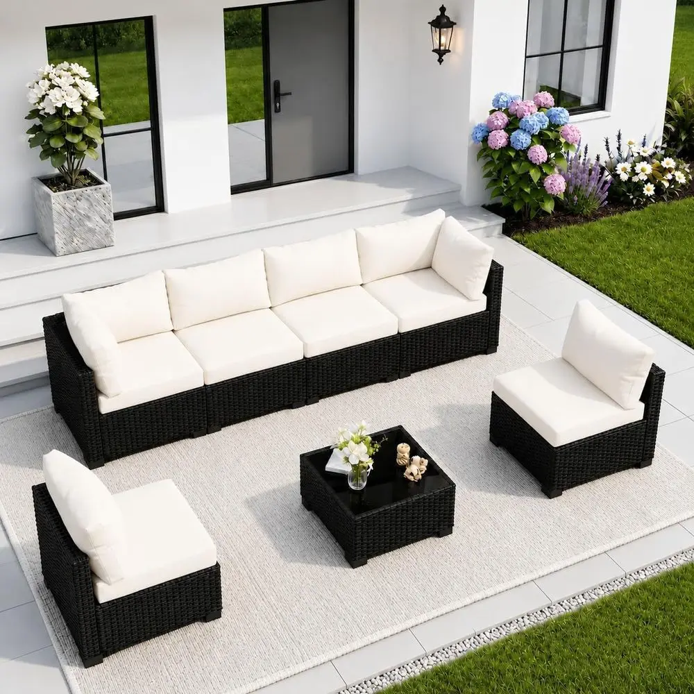 7-Piece Beige Outdoor Sectional Patio Furniture Set with Coffee Table and Cushions for Backyard Garden
7-Piece Beige Outdoor Sectional Patio Furniture Set with Coffee Table and Cushions for Backyard Garden