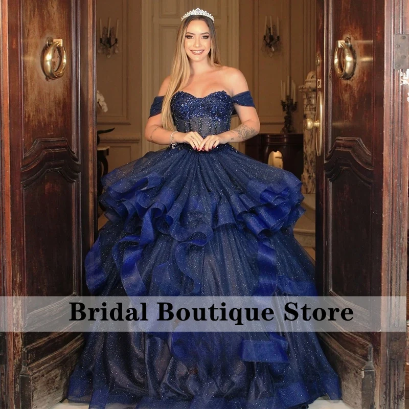 Glitter Corset Quinceanera Dresses for Girls Rhinestones Off the Shoulder Pleated Vestidos De 15 Quinceanera Customized
Glitter Corset Quinceanera Dresses for Girls Rhinestones Off the Shoulder Pleated Vestidos De 15 Quinceanera Customized
