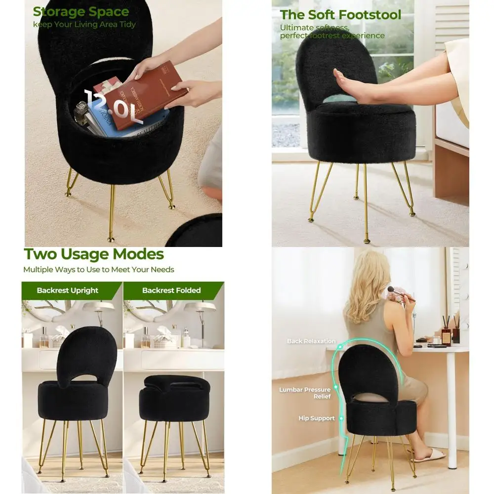 Space-Saving Vanity Stool with Storage, Padded Seat, and Metal Legs for Makeup or Bedroom Use, Black
Space-Saving Vanity Stool with Storage, Padded Seat, and Metal Legs for Makeup or Bedroom Use, Black