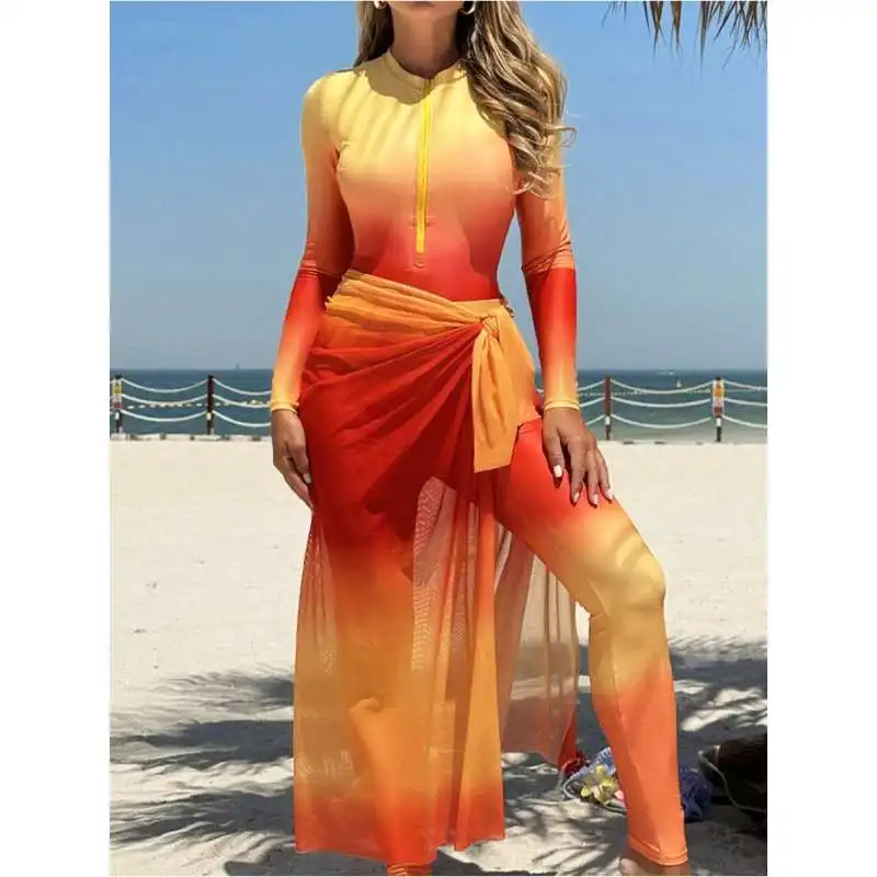 One-piece swimsuit with a sexy cover-up skirt set for women, ideal for seaside vacations, slimming beach two-piece set, sun prot
One-piece swimsuit with a sexy cover-up skirt set for women, ideal for seaside vacations, slimming beach two-piece set, sun prot