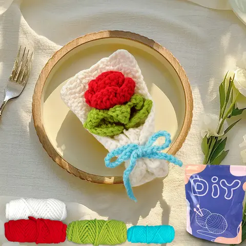 YAMAXIN Rose Theme Crochet Kit for Beginners Easy DIY Craft Tool Set Knitting Arts & Crafts Project with Pin